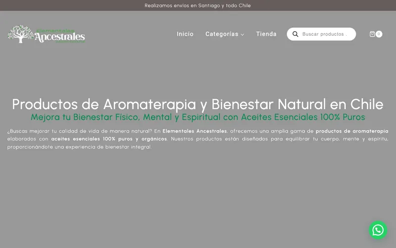 Sitio web de Elementales Ancestrales — Bienestar, desarrollado por Rómpela
